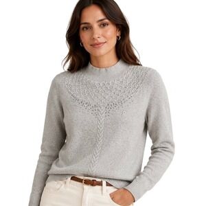 Montagut Paris 100% Cashmere Mock Neck Sweater Gray Rhinestone Cable Luxe Size S